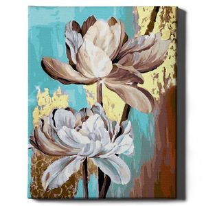 Oh Art! – Malen nach Zahlen Set – 40x50cm, mit Holzrahmen und Pinseln "Blumen und Gold" DIY – Goldfarben