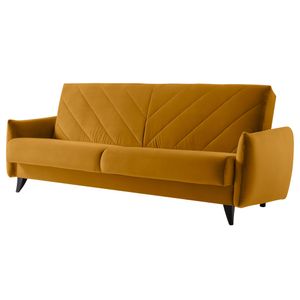 Selsey Schlafsofa CASERMA - Sofa in Senfgelb mit Schlaffunktion, Bettkasten und Steppung, 222 cm breit