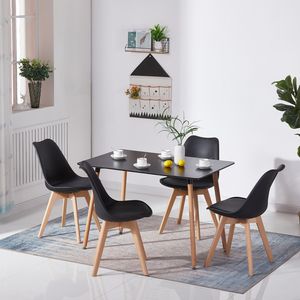 IPOTIUS jídelní stůl se 4 černými židlemi jídelní set (obdélníkový) 110x70x73cm stůl