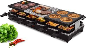 Syntrox Germany 12er Raclette Grill Oberwil – Tischgrill mit Steinplatte, emaillierter Grillfläche, 1350W für bis zu 12 Personen