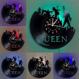 Queen Rock Band Vinyl Wanduhr, LED 7-Farben Nachtlicht, Retro Wanduhr handgemachte Wanddekoration