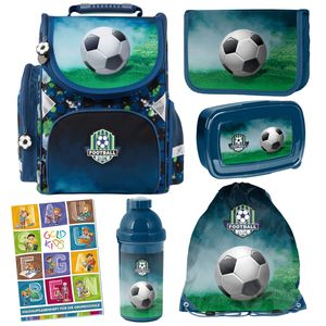 Školní taška pro kluky, sada 6 ks - školní batoh pro děti s penálem - taška na boty a sešit s úkoly - motiv fotbalu
