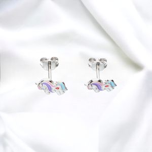 JB 1 Paar Ohrstecker 925 - Silber Rhodiniert Einhorn 1,2 g