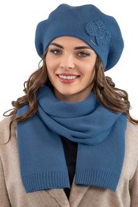 Vivisence damen baskenmütze eleganter wintermütze und schal set warm kopfbedeckung und halsbedeckung an winter und herbst warm dick, winterset für frauen, hergestellt in der eu, blau, einheitsgröße
