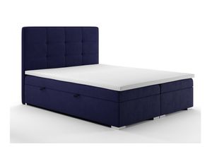 MOB, Manželská posteľ Boxspring 140 cm - Loty (tmavomodrá) (s úložným priestorom)