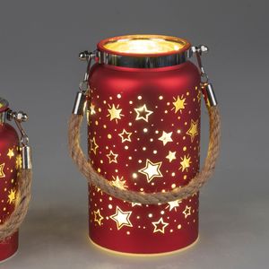 LED Deko Laterne RED STARS H. 16cm rot gold mit Timer Formano W24