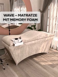 Wave Matratze mit Memory Foam 180x60 für Kosmetikliege, Massageliege, mit Bezug aus Velours, 01 beige