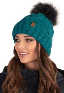 Vivisence Strickmütze Damen - Bommelmütze Kopfbedeckung für Winter Herbst - Mütze mit bommel Warme wintermütze Dick Gemütlich - Dunkeltürkis
