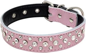 Strass-Hundehalsband, verstellbares, glänzendes, mit Kristallen besetztes Leder-Hundehalsband für kleine bis mittelgroße Hunde (S, Pink)