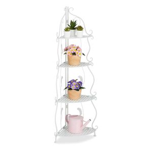 Elegantes Eckregal 103 cm, Blumenständer für Ecke, Pflanzenregal aus Metall, Blumenregal Indoor - SHELVIA Weiß