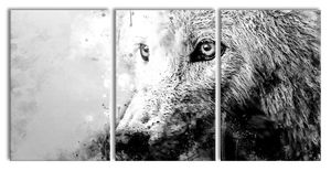 Dreckiger Wolf Nahaufnahme, Monochrome, XXL Leinwandbild in Übergröße 240x120cm Gesamtmaß 3 teilig / Wandbild / Kunstdruck
