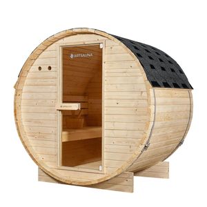 Artsauna Outdoor Fasssauna Spitzbergen 120 für 2 Personen - 3,6 kW Ofen & Zubehör