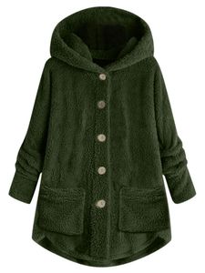 Damen Fleecejacken Fuzzy Kapuzenmantel Strickjacke Jacke Warm Teddy-Fleece Knöpfe Mantel Grün,Größe S