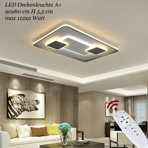 Eurotondisplay LED Deckenleuchte Deckenlampe 9641CFX, 90x60 cm 224W Fernbedienung Lichtfarbe/ Helligkeit einstellbar dimmbar weiß/grau lackierter Metallrahmen A+