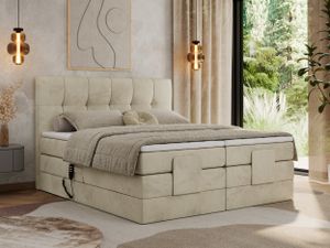 MKS MEBLE Boxspringbett 200 x 200 cm elektrisch verstellbar 7-Zonen Taschenfederkern Matratze mit Topper Bett 200 x 200 cm mit Motor Polsterbett Motorbett - Vittoria - Beige Velvet - H4