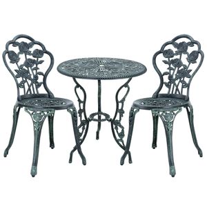 [casa.pro]® Bistro set liatinový zelený stôl + stoličky 3-dielny starožitný záhradný set