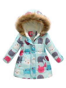 Mädchen Mit Kapuze Hals Outwear Winter Langarmjacken Fuzzy Fleece Knöpfe Down Jacke, Farbe: Hellgrüner Cartoon, Größe: DE 152