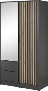 Furniture24 Kleiderschrank Nelly 2D Schrank mit Spiegel 2 Türiger 2 Schubladen Graphite Drehtürenschrank Furniture24 Kleiderschrank Nelly 2D Schrank mit Spiegel 2 Türiger 2 Schubladen Graphite Drehtürenschrank
