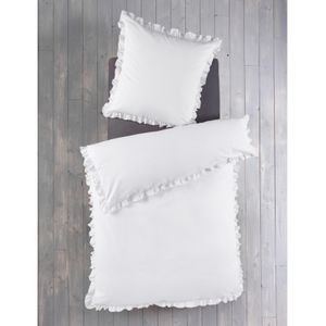 Bettwäsche Renforce Baumwolle 2teilig - 135x200 80x80 Romantik Rüschen Weiß