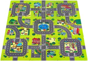 XL Krabbelmatte Puzzelmatte mit Rand Spielmatte für Babys und Kleinkinder 90 x 90 x 1 cm + Wasserdicht - Stadt und Straßen