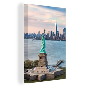 OneMillionCanvasses® - Leinwandbilder -Bild auf Leinwand Wandbild Leinwandbild Freiheitsstatue mit der Skyline von New York, 40x60 cm, Kunstdruck Wandkunst Wohnzimmer Schlafzimmer