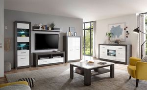 Etero Wohnwand Set 479cm dark concret / weiß Hochglanz Sideboard Modern