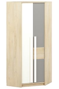 Jugendzimmer - Eckkleiderschrank, Farbe: Buche / Weiß / Platingrau - 199 x 82 x 82 cm (H x B x T)