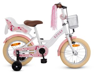 SJOEF Dolly Kinderfahrrad 14 Zoll | Kinder Fahrrad für Mädchen / Jugend | Ab 2-7 Jahren | 12 - 18 Zoll | inklusive Stützräder (Weiß)