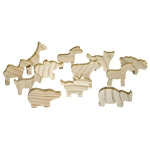 EDUPLAY 210-052 Holzfiguren Tiere, unbemalt, natur, 12-teilig (1 Set)