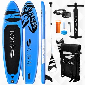 Aukai® Stand Up Paddle Board 320cm "Ocean" SUP Surfboard aufblasbar + Paddel Surfbrett Paddling Paddelboard - blau