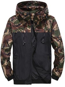 Pánská maskovací rolák bunda na zip venkovní s kapucí outwear šňůrky, barva: zelená, velikost: XL