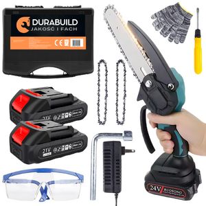 Durabuild 21V akumulátorová řetězová pila 6 palců se 2 bateriemi 2000 mAh-mini sada řetězových pil s výkonnou a lehkou prořezávací pilou na dřevo Durabuild 21V akumulátorová řetězová pila 6 palců se 2 bateriemi 2000 mAh-mini sada řetězových pil s výkonnou a lehkou prořezávací pilou na dřevo