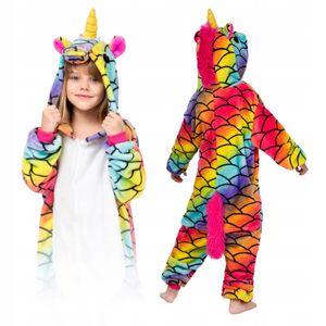 ZOLTA Jumpsuit Onesie für Kinder - Sanft Kuschelig Uni Pyjama - Warme Schlafanzug - Kostüm Einhorn Motiv für Mädchen und Jungen - Größe L - Buntes Einhorn