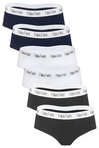 Fabio Farini - 6 Stück Damen Unterhosen - Frauen Hipster Panties aus elastischer Baumwolle im sportlich modernen Look mit Logo-Bund Größe: L