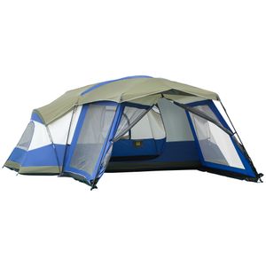 Outsunny Camping Zelt 6-8 Personen Zelt Familienzelt mit Vorraum 2 Fenster Kuppelzelt PU3000mm für Trekking Festival Glasfaser Blau 518 x 487 x 237 cm