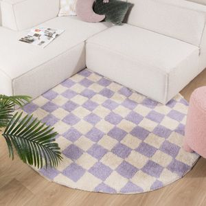 Rund Retro Teppich - Gambit Lila Weiß - Ø 120cm - Modern, Retro - Wohnzimmer, Kinderzimmer, Schlafzimmer -  FRAAI | Home & Living