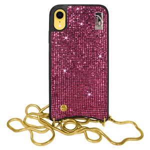 Handykette Star für Apple iPhone XR (6.1'') | Shiny Pink | Smartphone Hülle zum Umhängen mit Metallkette | Glamour Party Outfit Accessoire