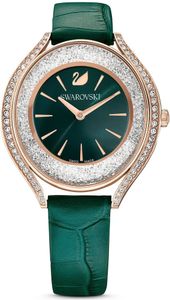Swarovski Crystalline Aura Uhr, Schweizer Produktion, Lederarmband in Grün mit Roségoldfarbenem Finish, Artikelnummer: 5644078