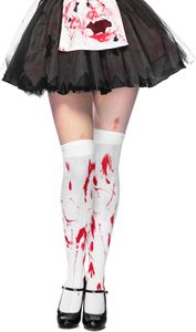 Bloody Zombie Thigh Highs, Größen:O/S, Farbe:white. red