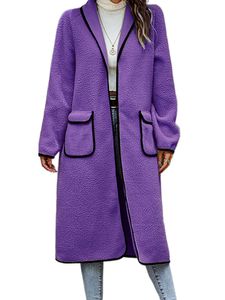 Frauen Drehen Kragenmantel Business Plain Trench Coats Lässige Raglan Ärmeljacke, Farbe: Violett, Größe: 3xl