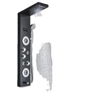 Sprchový panel LED, nástěnný, digitální displej, černý 8006