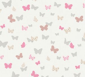 A.S. Création Kinderzimmertapete Attractive Tapete mit Schmetterlingen Vliestapete weiß grau rosa 10,05 m x 0,53 m