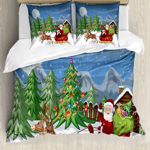 ABAKUHAUS Weihnachten Bettbezug, Schneewehe Rentiere, Milbensicher Allergiker geeignet mit Kissenbezügen, 155 cm x 220 cm - 80 x 80 cm, Mehrfarbig