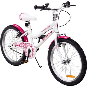 Actionbikes Kinderfahrrad Butterfly 20 Zoll | Kinder & Jugend Fahrrad - V-Brake Bremsen - Kettenschutz - Fahrradständer - 6-9 Jahre (Weiß/Pink)