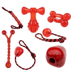 Comfy Strong Dog - Robuste Spielzeugserie für Aktive Hunde - Set 14 (Hammer 13.5cm, Ball+Rope, Bone 16.5cm, Stick+Rope, Strawberry & Twister 30cm)