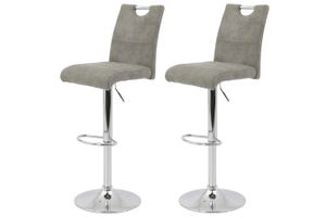 2er Set Barhocker Miranda II - Microfaser Vintage grau - Trompetengestell verchromt, mit Gasdruckfeder - 120kg belastbar
