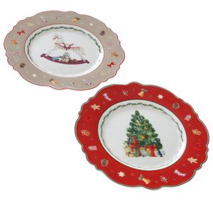 2tlg Set Delight Kuchenteller Gebäckteller rot beige Dessert-Teller Weihnachten