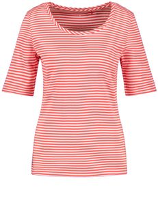 Gerry Weber -  Damen Basic Geringeltes T-Shirt aus Baumwolle (977062-44081), Größe:38, Farbe:rot/orange/ecru/weiss ringel (6092)