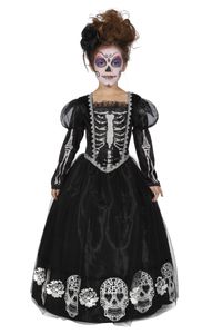 Kinder Kostüm Tag der Toten Skelett schwarze Witwe Halloween Gr.128