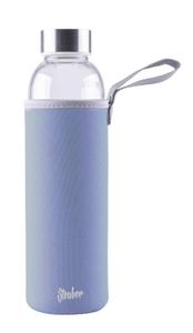 Steuber Glas-Trinkflasche mit Tasche, mit Tragelasche, 550 ml, aus Borosilicatglas, mit Edelstahldeckel/Schutzhülle, für Sport/Büro/Reisen, blau